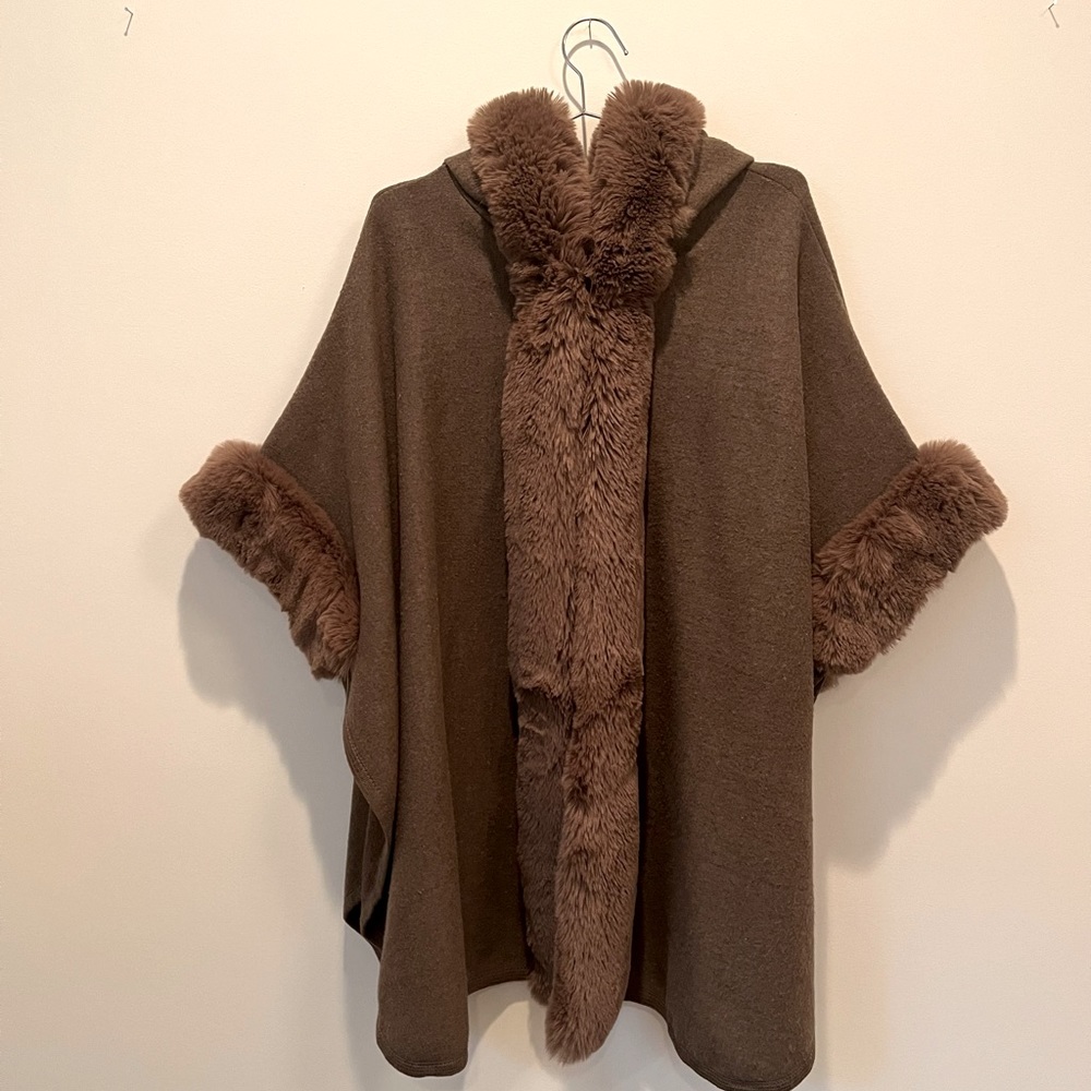 Brown Fur Lined Poncho Cape